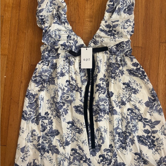 OPT Blue and White Toile Mini Bow Dress Size S NWT - Picture 3 of 7
